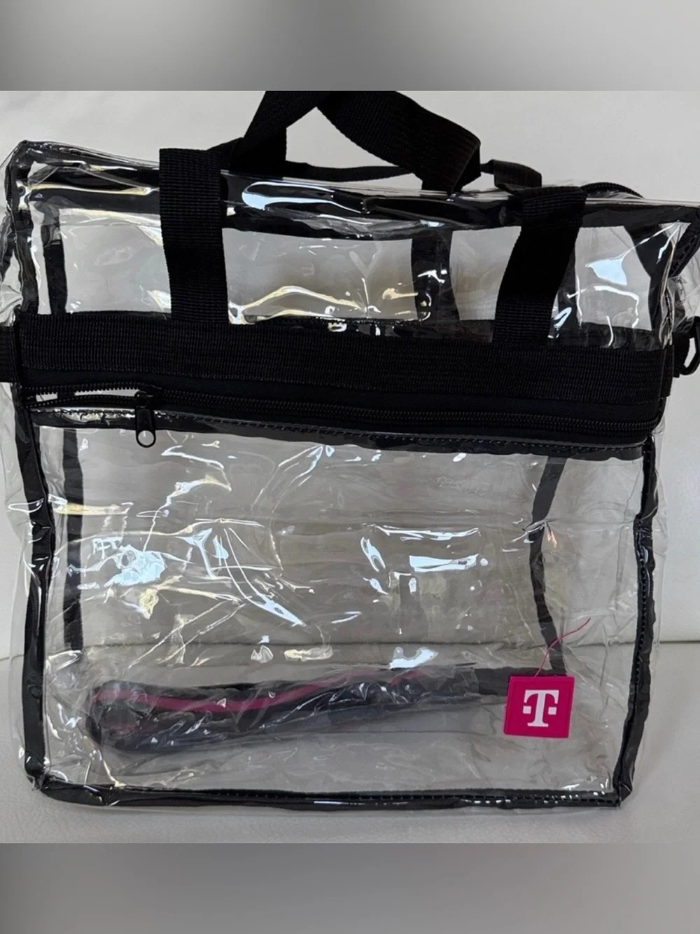 Clear Carry Bag with Black Trim and Pink Logo (tmobile)